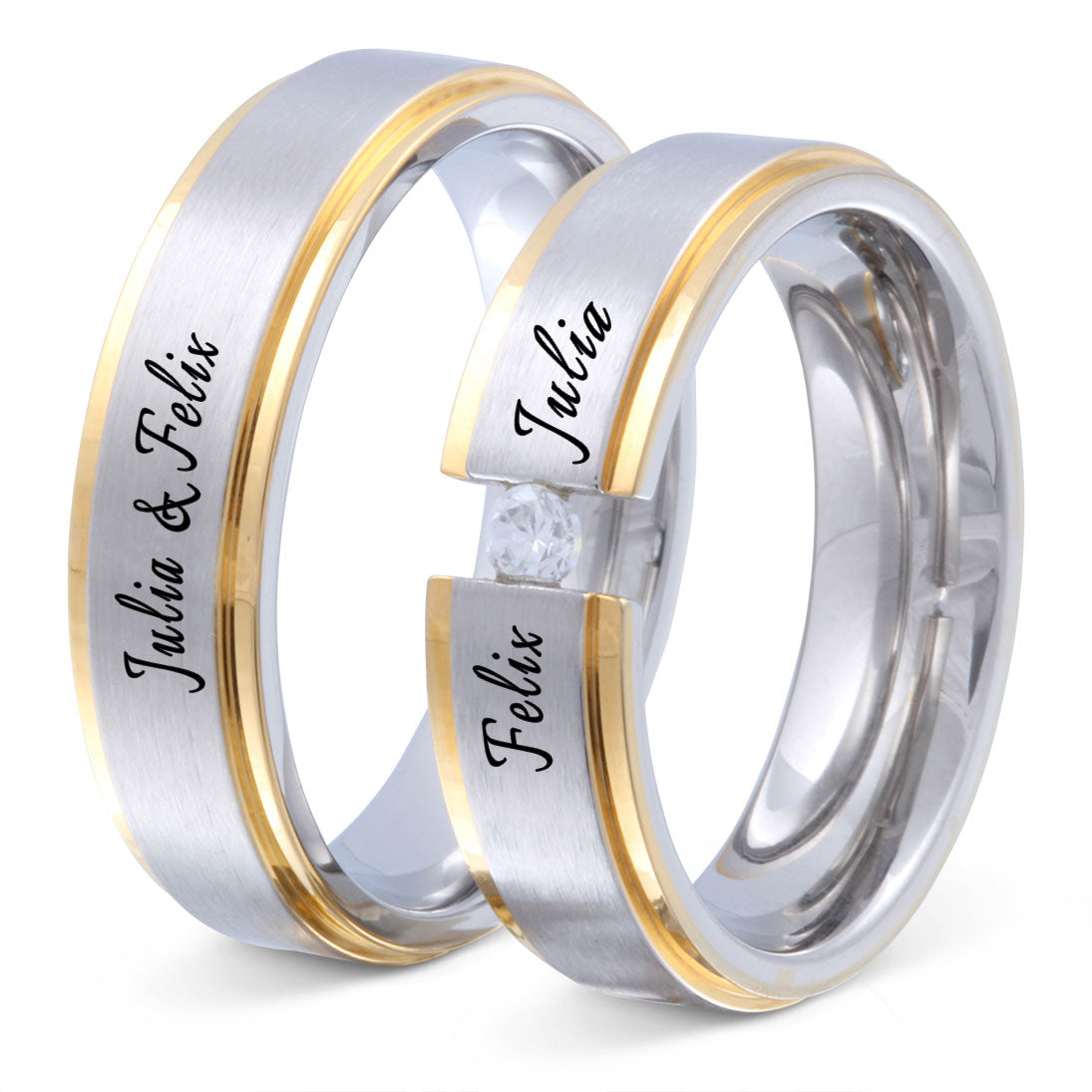 Macianos Partnerring-Set mit Lasergravur