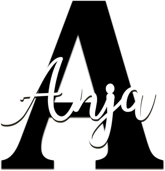 Acryl Name mit Initiale – dekoratives Wandbild mit schwarzem Buchstaben & farbigem Namen – in Weiß, Gold, Rosé oder Silber