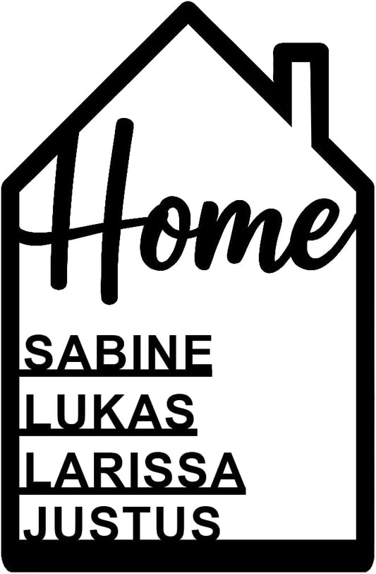 Familiennamensschild mit Haus-Motiv – Acryl Türschild mit „Home“-Aufschrift – personalisierbar mit Namen – Deko für Haustür, Flur oder Eingangsbereich