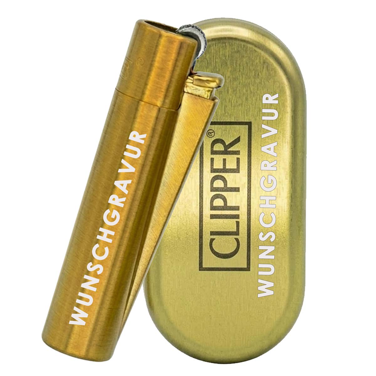 Clipper Feuerzeug Metal Gold mit Gravur