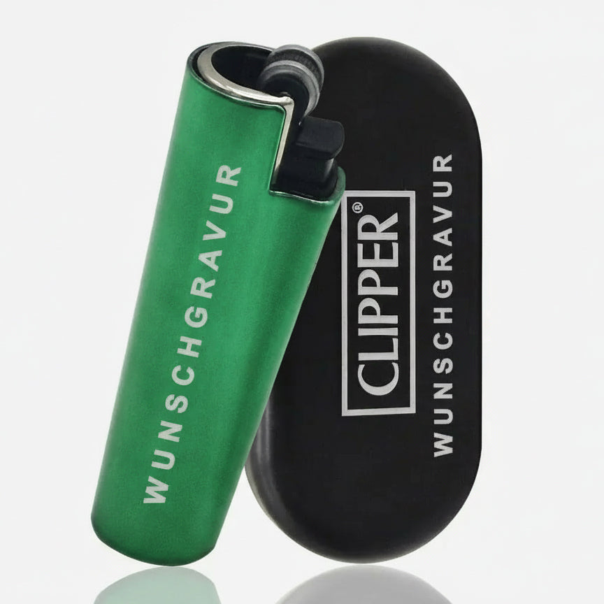 Clipper Feuerzeug mit Gravur – Personalisierbares Geschenk für Männer & Frauen – Individuelles Feuerzeug als Geburtstagsgeschenk, Jahrestag, (Grün)