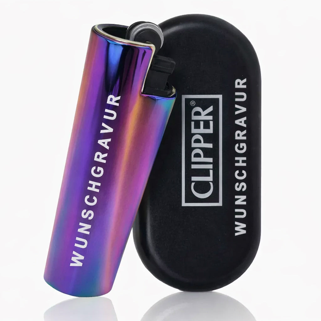 Clipper Feuerzeug mit Gravur – Personalisierbares Geschenk für Männer & Frauen – Individuelles Feuerzeug als Geburtstagsgeschenk, Jahrestag, (Rainbow-Optik)