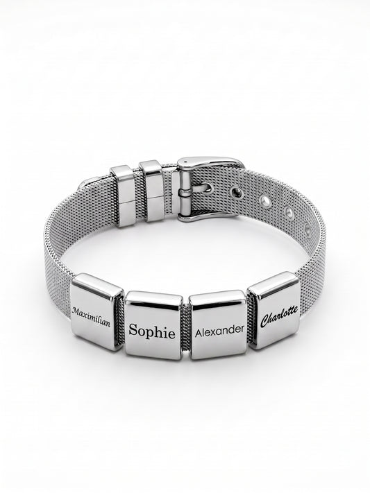 Mesh-Armband silber mit Gravurelementen