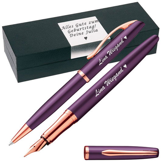 Pelikan Schreibset Füllhalter & Kugelschreiber Jazz Noble Elegance Viola mit Gravur – quadratische Gravurfläche