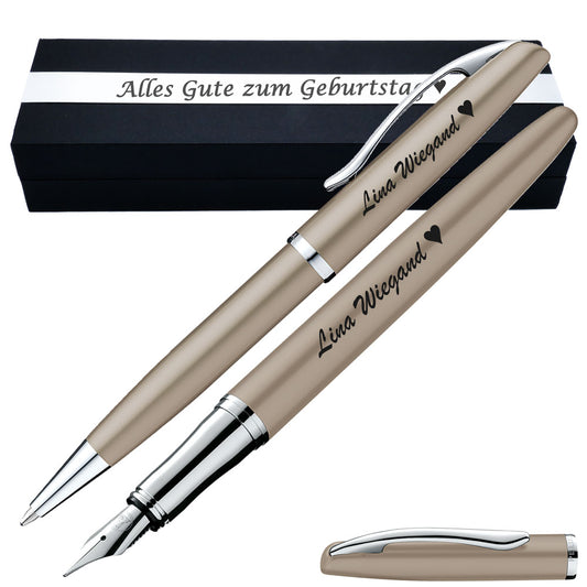 Pelikan Schreibset Füllhalter & Kugelschreiber Jazz Noble Elegance Taupe mit Gravur inkl. Geschenkbox mit Gravur