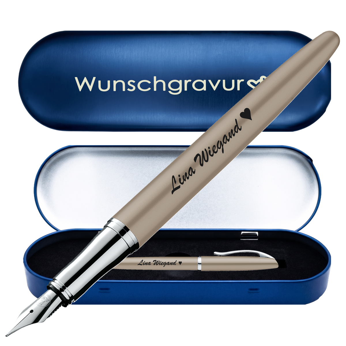 Pelikan Füllhalter Jazz Noble Elegance P36 Taupe mit Gravur inkl. Geschenkbox mit Gravur – PS486PSBox8