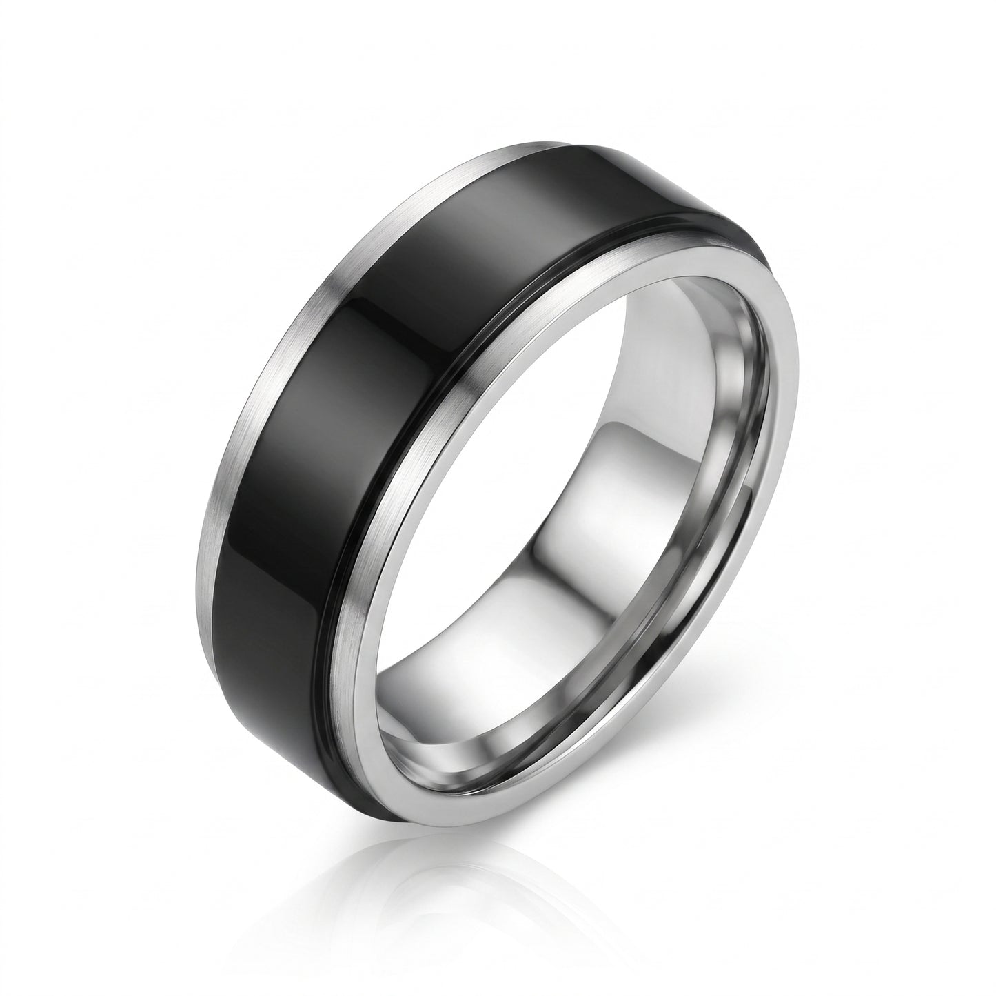 Herrenring Edelstahl Schwarz mit Silberrand
