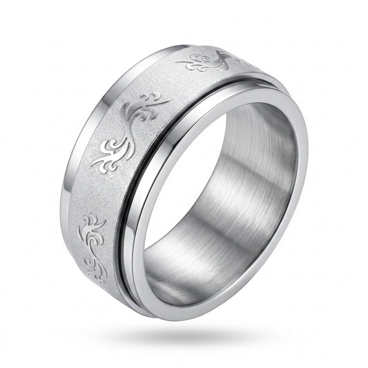 Herrenring Edelstahl Silber mit Ranken-Muster