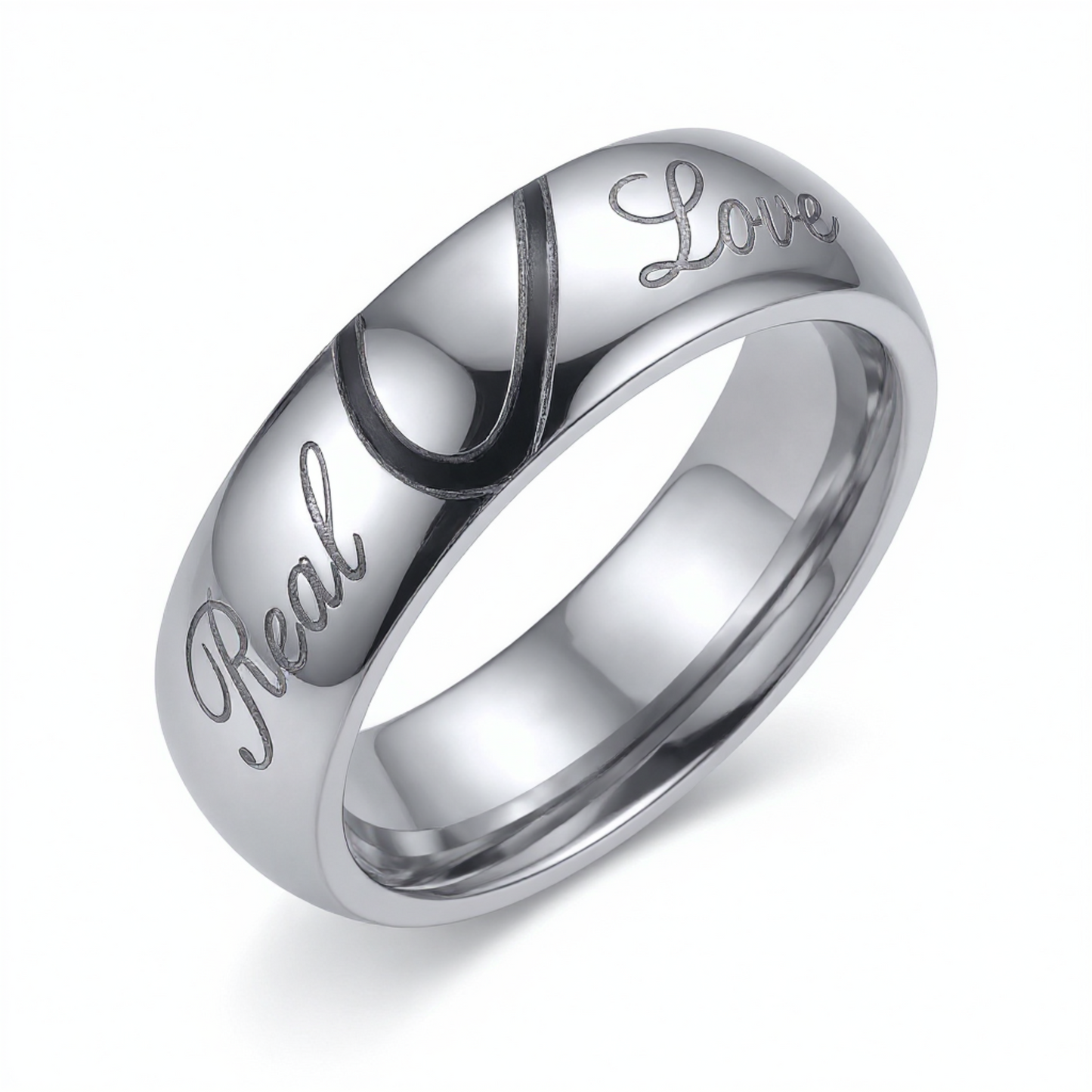 Herrenring Edelstahl Silber Real Love mit Herz