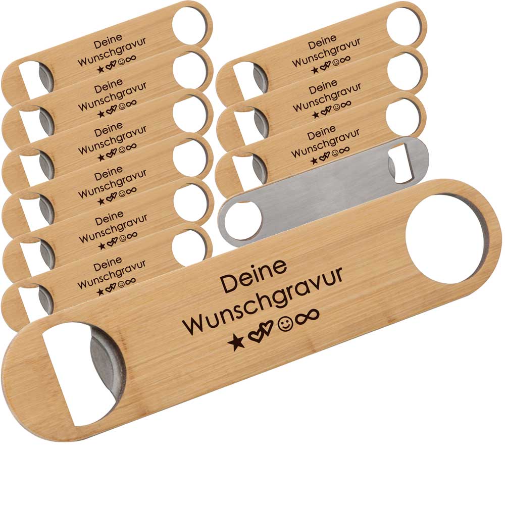 Flaschenöffner mit Gravur | Bambus Edelestahl | Personalisierter Flaschenöffner | Geschenkidee | Werbegeschenke