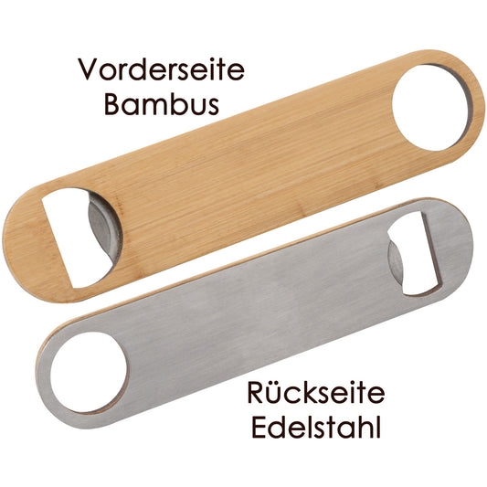 Flaschenöffner mit Gravur | Bambus Edelestahl | Personalisierter Flaschenöffner | Geschenkidee | Werbegeschenke