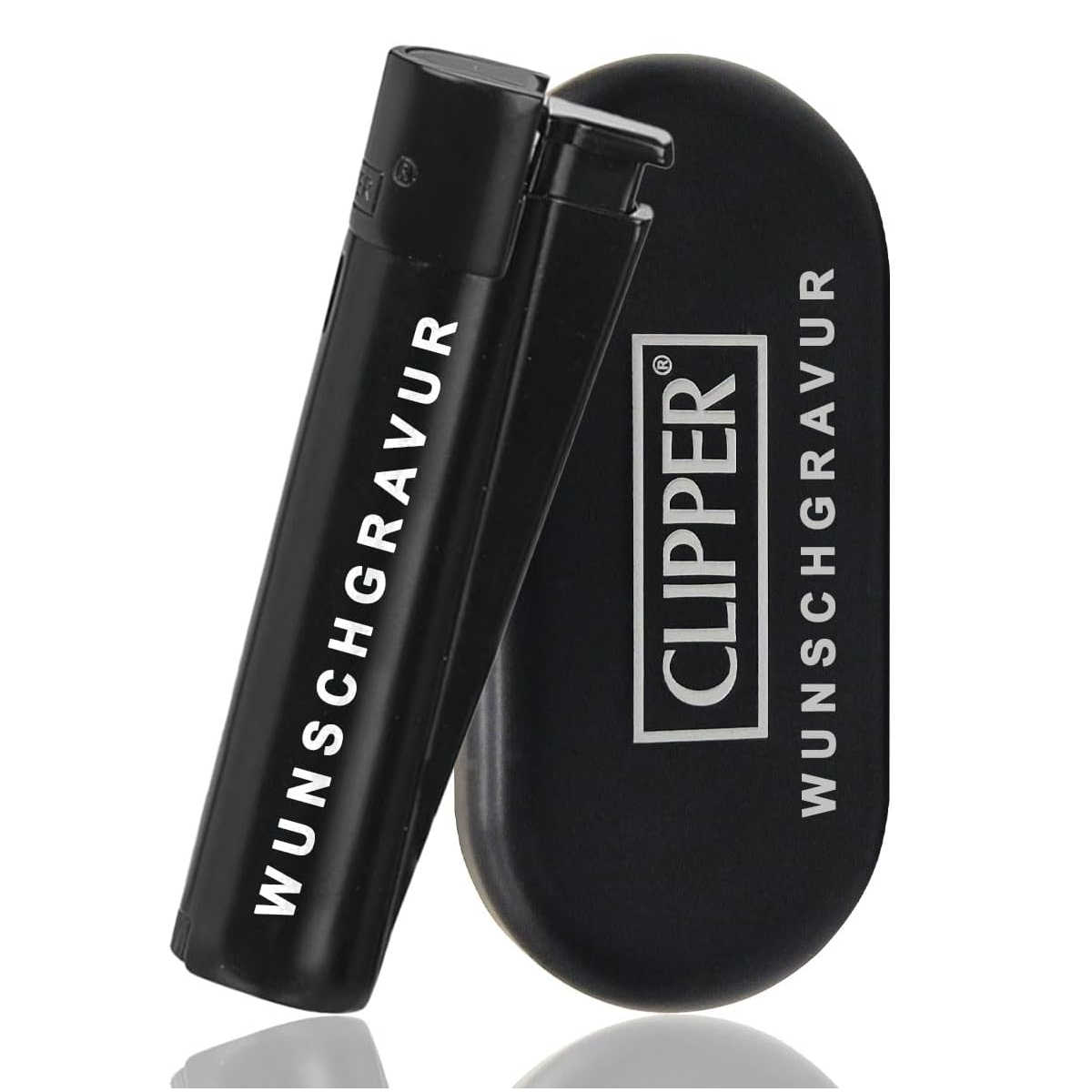Clipper Jet Feuerzeug mit Gravur – Personalisierbares Geschenk für Männer & Frauen – Individuelles Feuerzeug als Geburtstagsgeschenk, Jahrestag, (Schwarz-Matt)