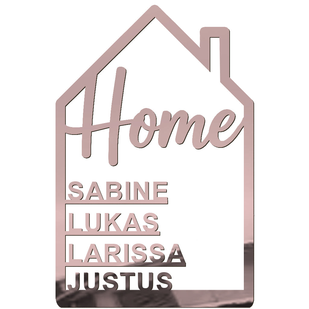 Familiennamensschild mit Haus-Motiv – Acryl Türschild mit „Home“-Aufschrift – personalisierbar mit Namen – Deko für Haustür, Flur oder Eingangsbereich