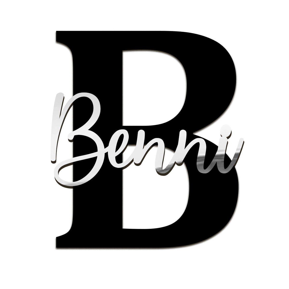 Acryl Name mit Initiale – dekoratives Wandbild mit schwarzem Buchstaben & farbigem Namen – in Weiß, Gold, Rosé oder Silber