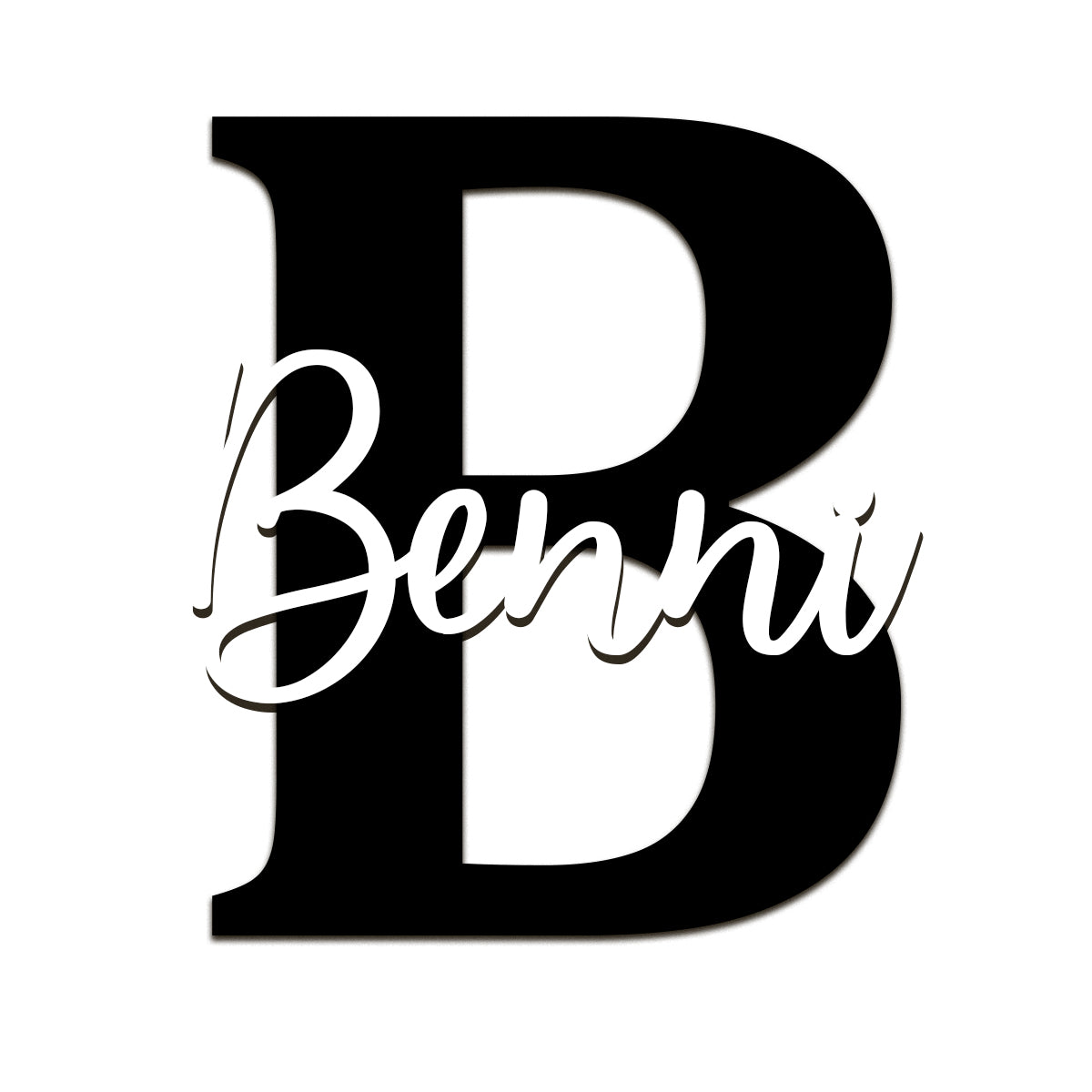 Acryl Name mit Initiale – dekoratives Wandbild mit schwarzem Buchstaben & farbigem Namen – in Weiß, Gold, Rosé oder Silber