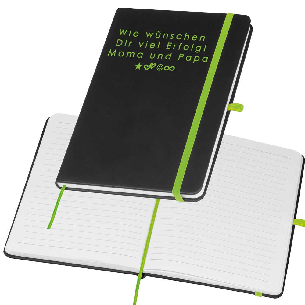 A5 Notizbuch mit farbiger Gravur | Kunstlederumschlag | 192 linierte Seiten | farbiges Lesebändchen | Personalisiert | Notizbuch liniert-Grün