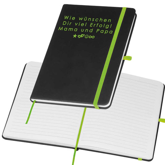 A5 Notizbuch mit farbiger Gravur | Kunstlederumschlag | 192 linierte Seiten | farbiges Lesebändchen | Personalisiert | Notizbuch liniert-Grün