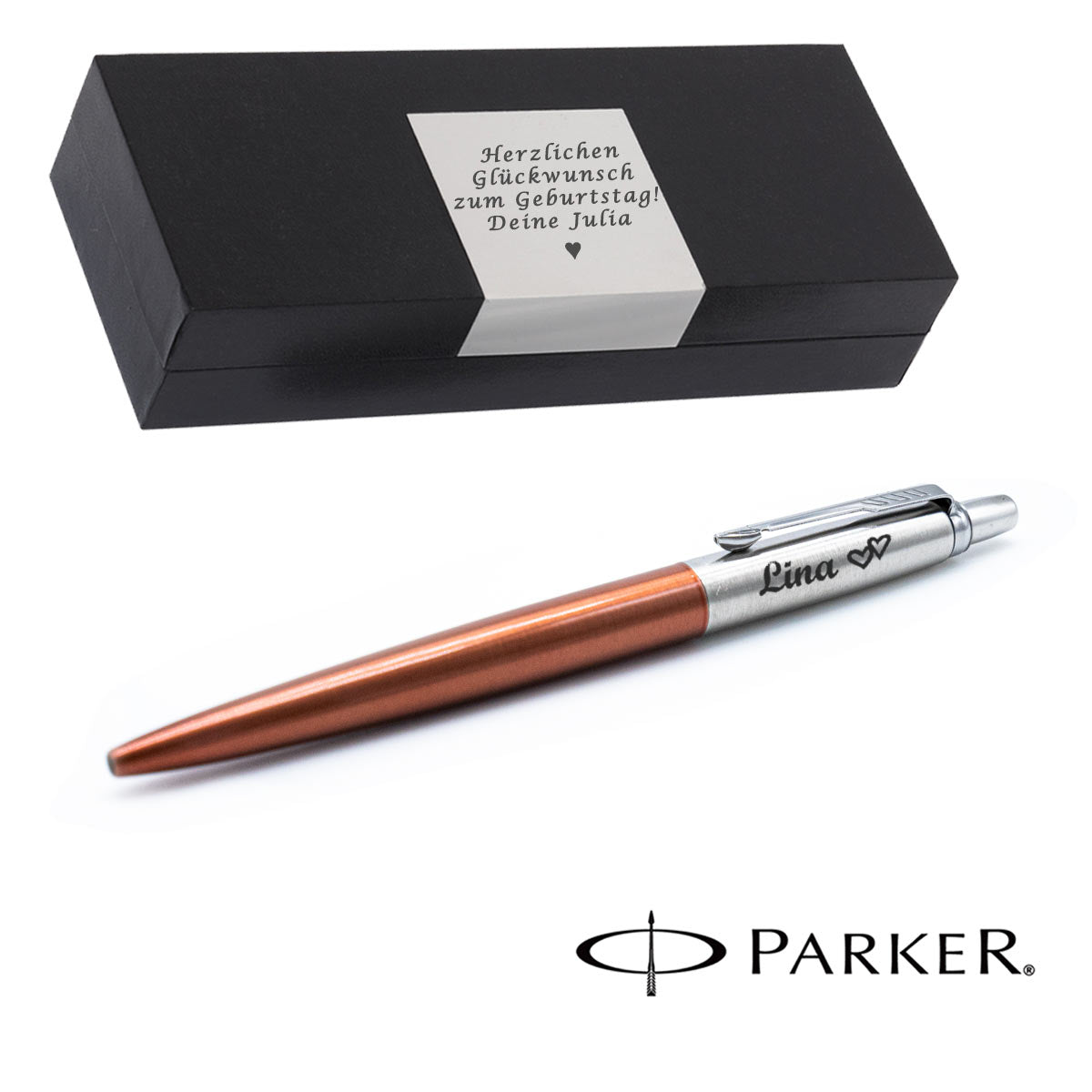 PARKER JOTTER CORE Chelsea Orange C.C. Kugelschreiber mit Wunschgravur Mittlere Spitze Blaue Tinte Geschenkbox mit Gravur