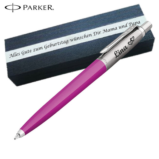 PARKER JOTTER ORIGINALS Mangenta Kugelschreiber  mit Wunschgravur Mittlere Spitze Blaue Tinte Geschenkbox mit Gravur