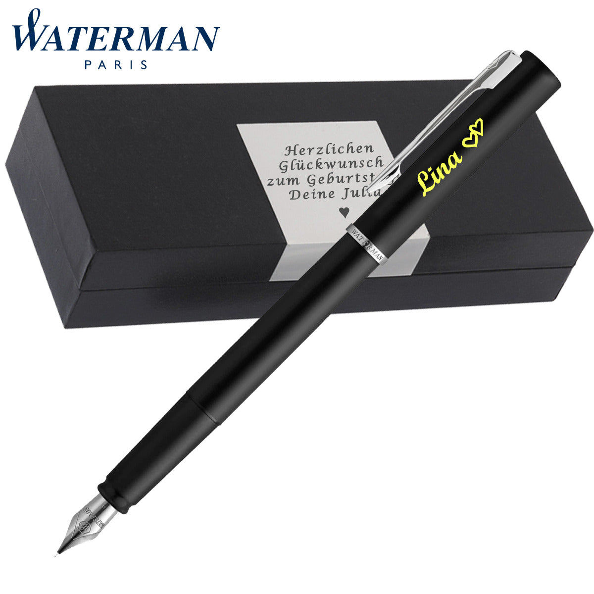 Waterman Allure Füller Black | Edelstahl | Füllfederhalter mit Wunschgravur