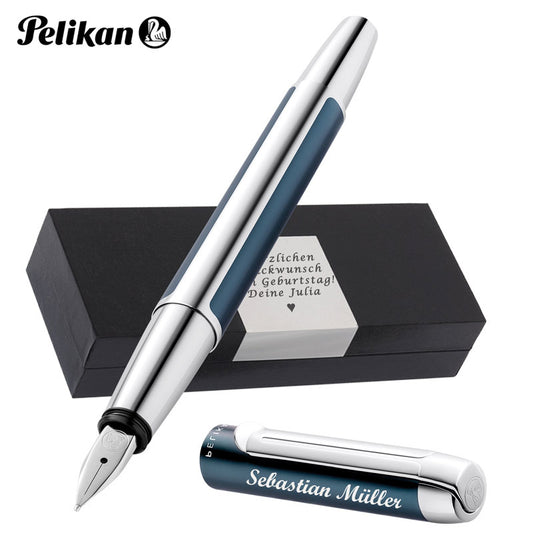 Pelikan Füllhalter Pura® P40 Petrol mit Wunschgravur | Aluminium | Personalisierte Geschenkobox