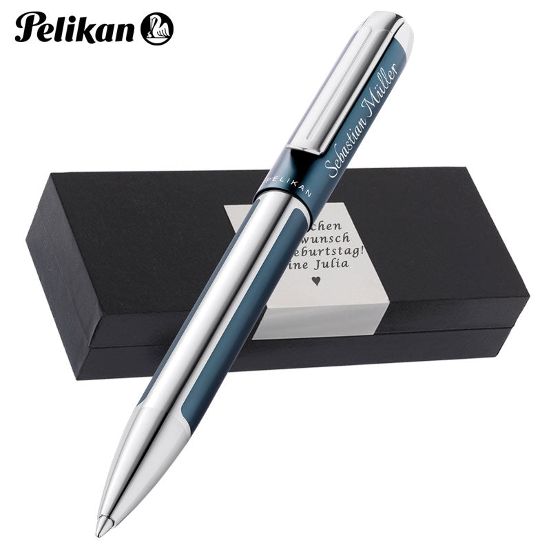 Personalisierter Pelikan Kugelschreiber Pura® K40 Petrol | Aluminium | Drehmechanik | Personalisierte Geschenkobox