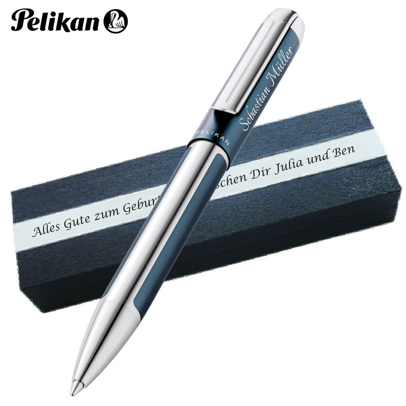 Personalisierter Pelikan Kugelschreiber Pura® K40 Petrol | Aluminium | Drehmechanik | Personalisierte Geschenkobox