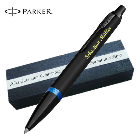 Parker IM Vibrant Rings Marine Blue Kugelschreiber mit Gravur - Personaliserter Kugelschreiber mit Gravur inkl. Geschenkbox