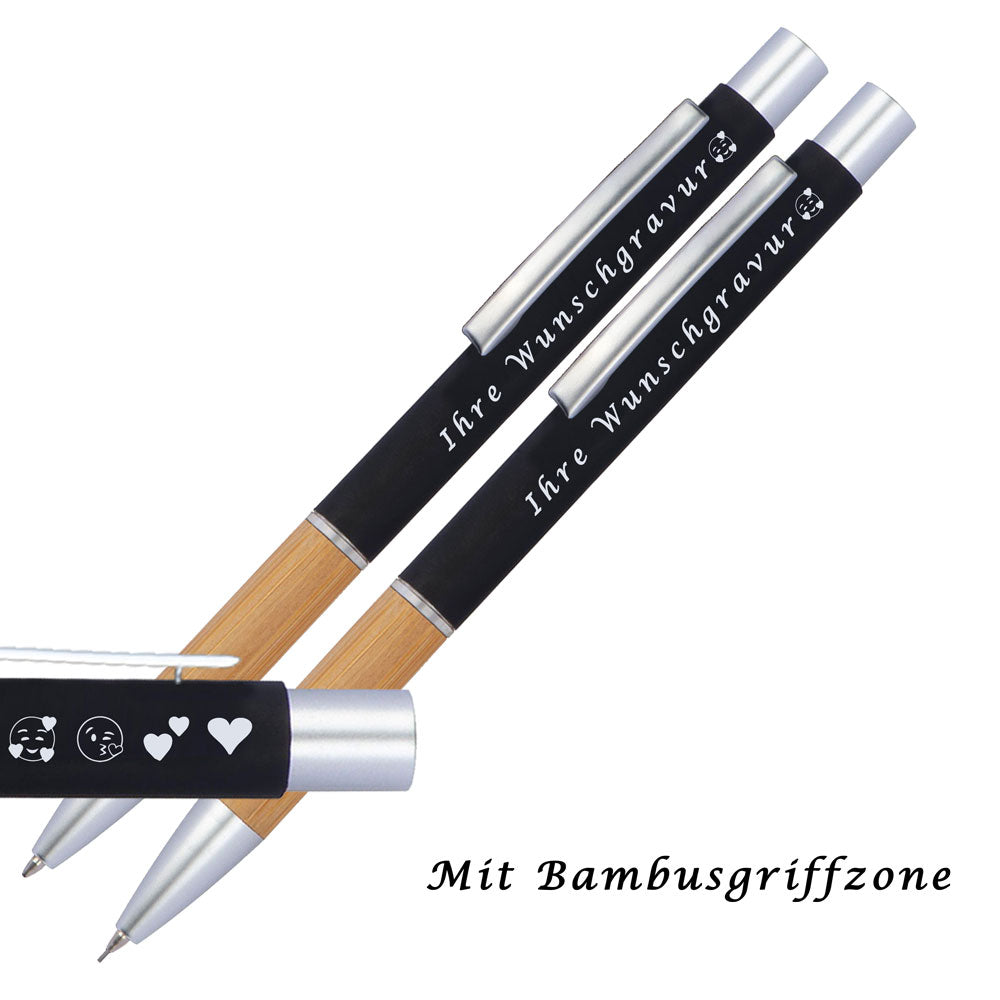 Schreibset Kugelschreiber und Bleistit mit Gravur mit Bambusgriffzone | Schreibset personalisiert mit Wunschname|