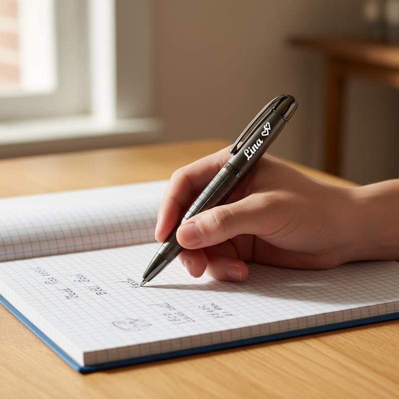 Edles 2er Schreibset in edler Gun-Metal-Optik – Mit Wunschgravur, Symbolen & elegantem Muster – Persönliches Geschenk