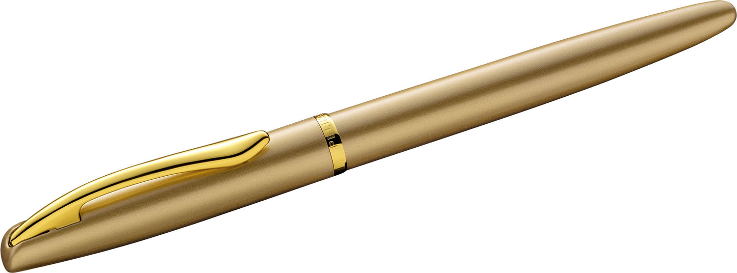 Pelikan Füllhalter Jazz® Noble Elegance mit Gravur als Geschenk | inkl. Etui schwarz mit Wunschgravur (Platz für 10 Stifte) | Emojis Gravur möglich | Farbe Gold | personalisiert mit Wunschgravur