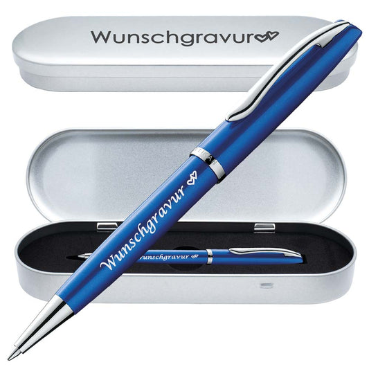 PeIikan Kugelschreiber mit Gravur als Geschenk | inkl. Etui mit Wunschgravur (Platz für 10 Stifte) | Emoji Gravur | Kugelschreiber Jazz Noble Elegance Saphire Blau