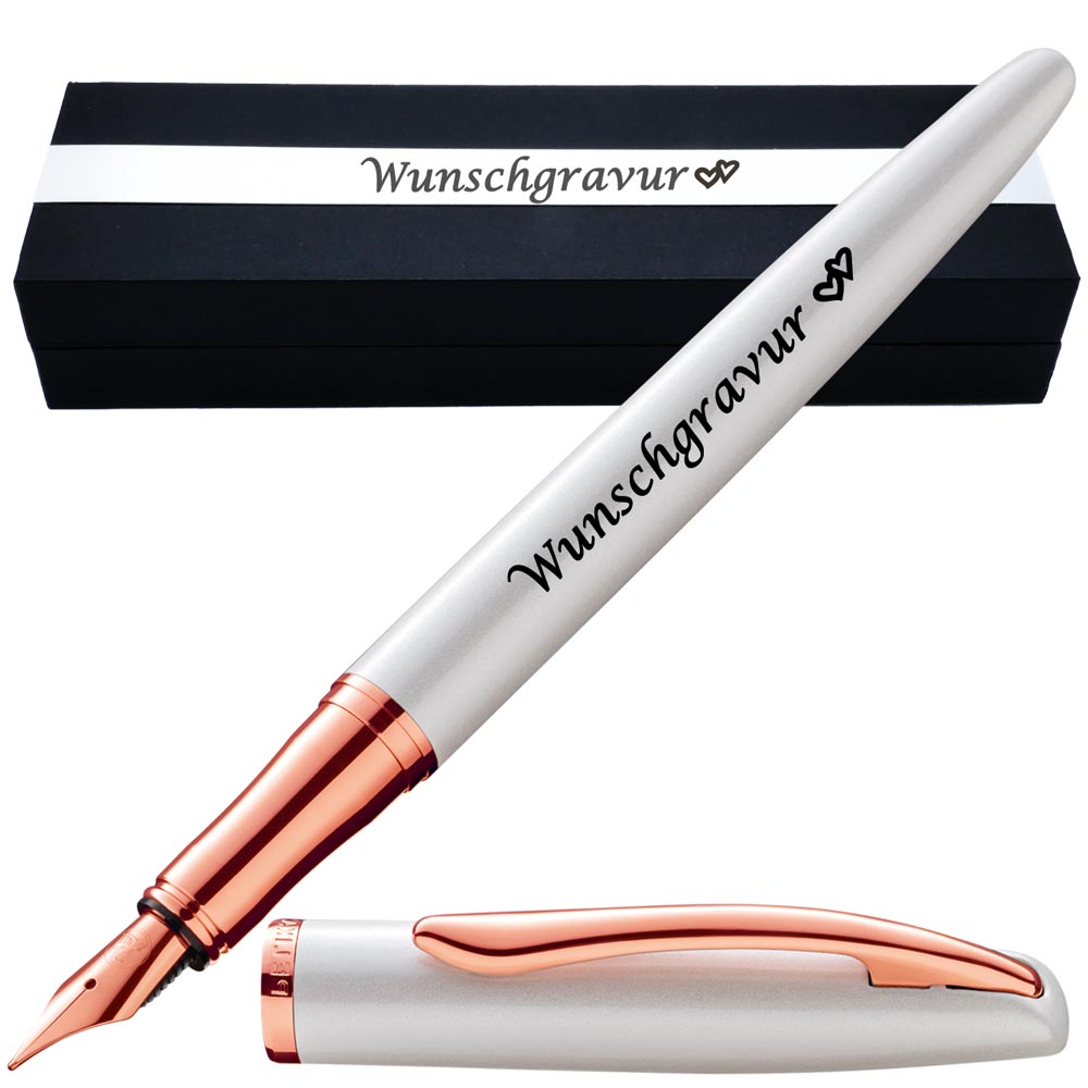 Pelikan Füllhalter Jazz® Noble Elegance mit Gravur als Geschenk | Emojis Gravur möglich | Farbe Perlmutt Weiß | personalisiert mit Wunschgravur