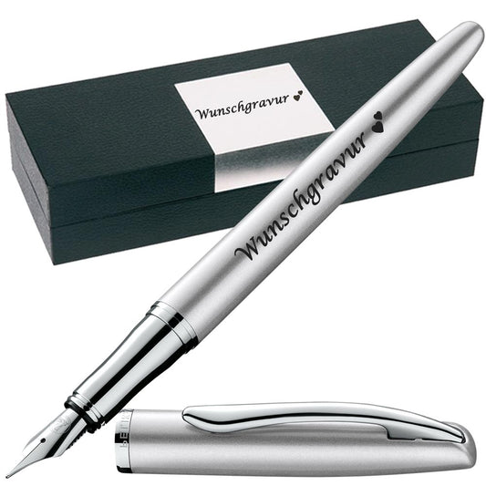 Pelikan Füllhalter Jazz® Noble Elegance mit Gravur als Geschenk | Emojis Gravur möglich | Farbe Silber | personalisiert mit Wunschgravur
