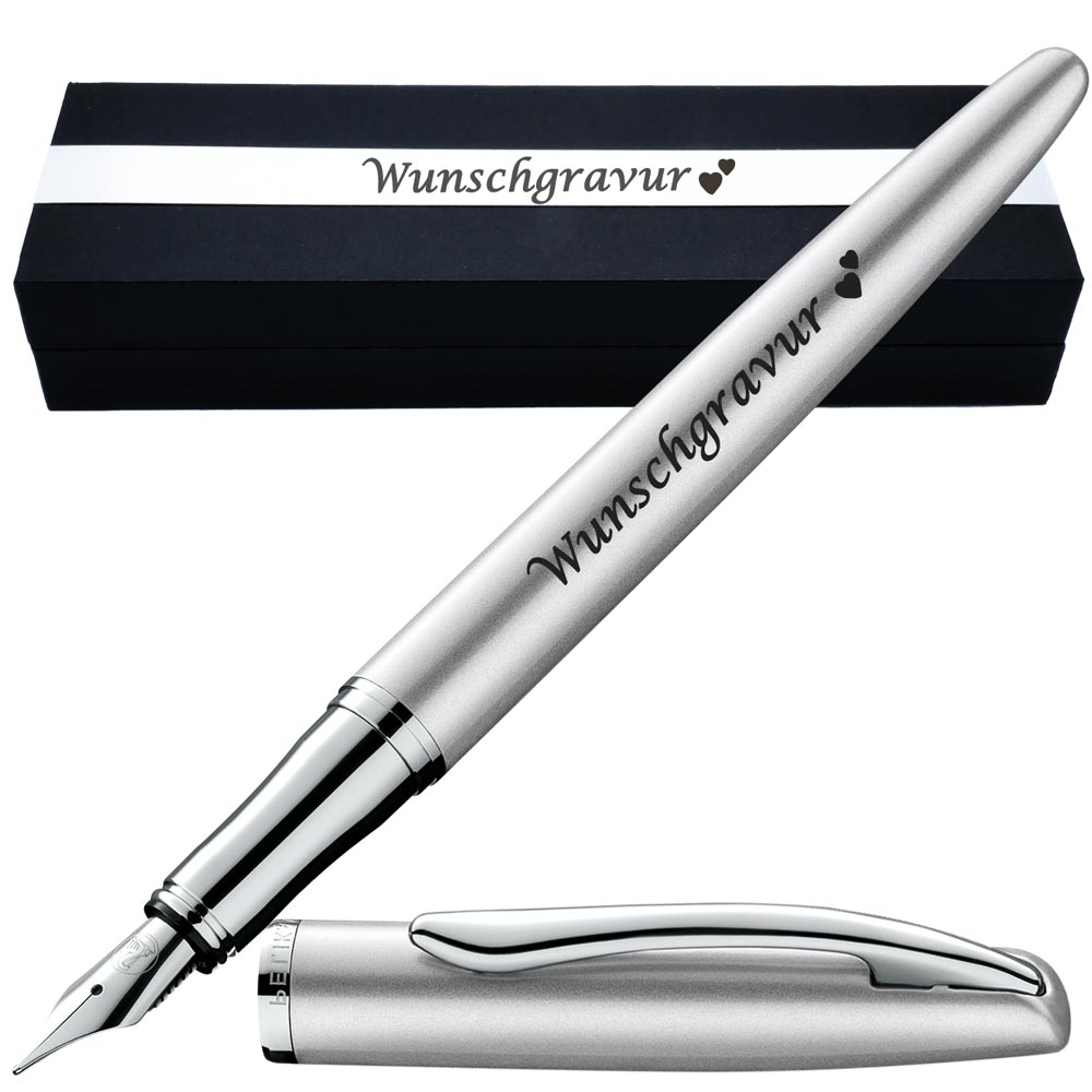 Pelikan Füllhalter Jazz® Noble Elegance mit Gravur als Geschenk | Emojis Gravur möglich | Farbe Silber | personalisiert mit Wunschgravur