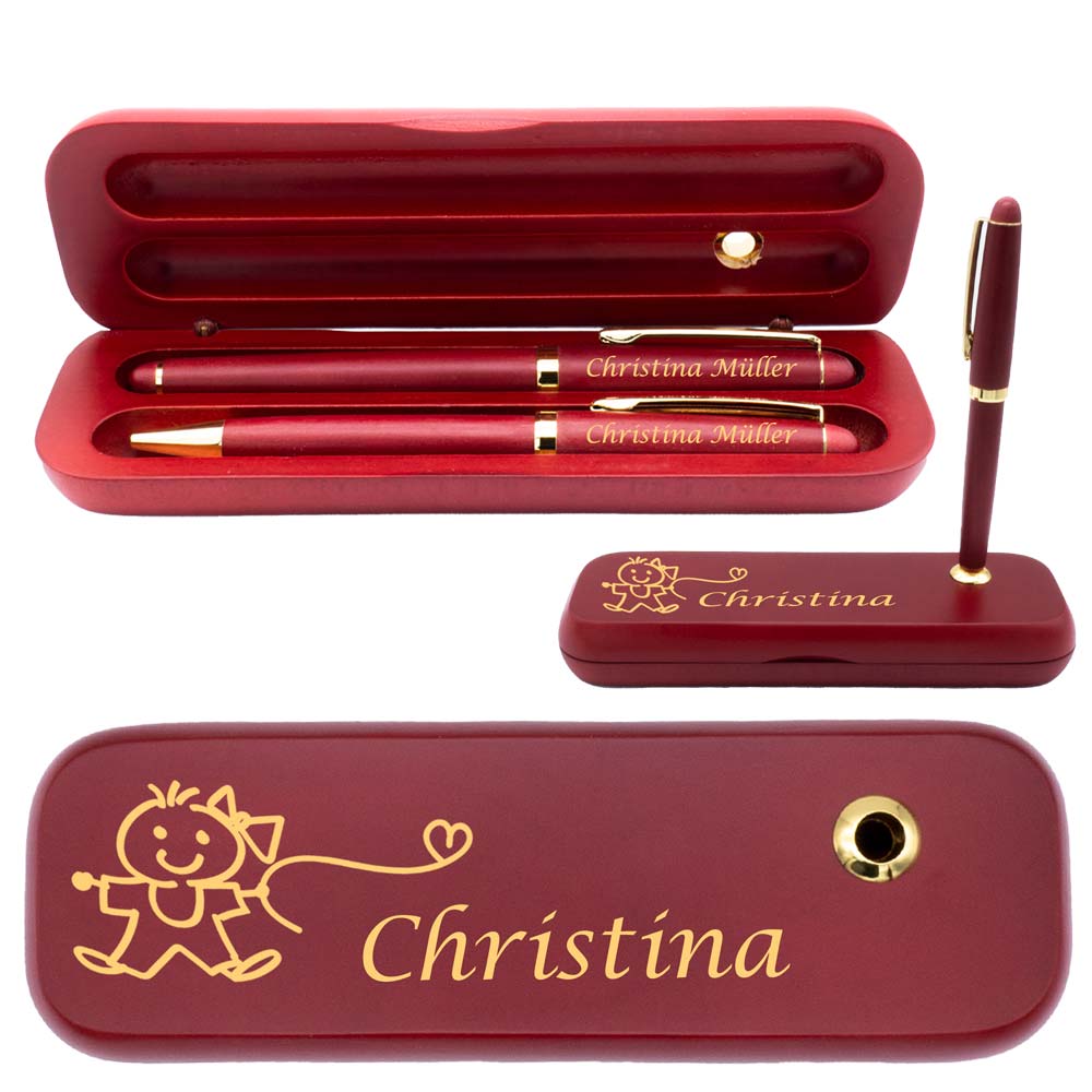 Holz Schreibset | Kugelschreiber und Füllfederhalter mit Wunschgravur | zzgl. Holzbox inkl. Wunschgravur | Holzbox mit Kugelschreiberständer…