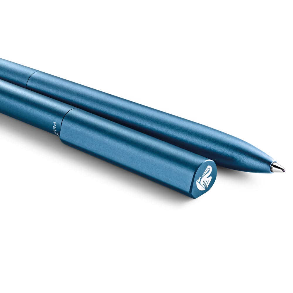 Pelikan Kugelschreiber Ineo® mit Gravur | inkl. Etui mit Wunschgravur (Platz für 10 Stifte) | Petrol - Blau |