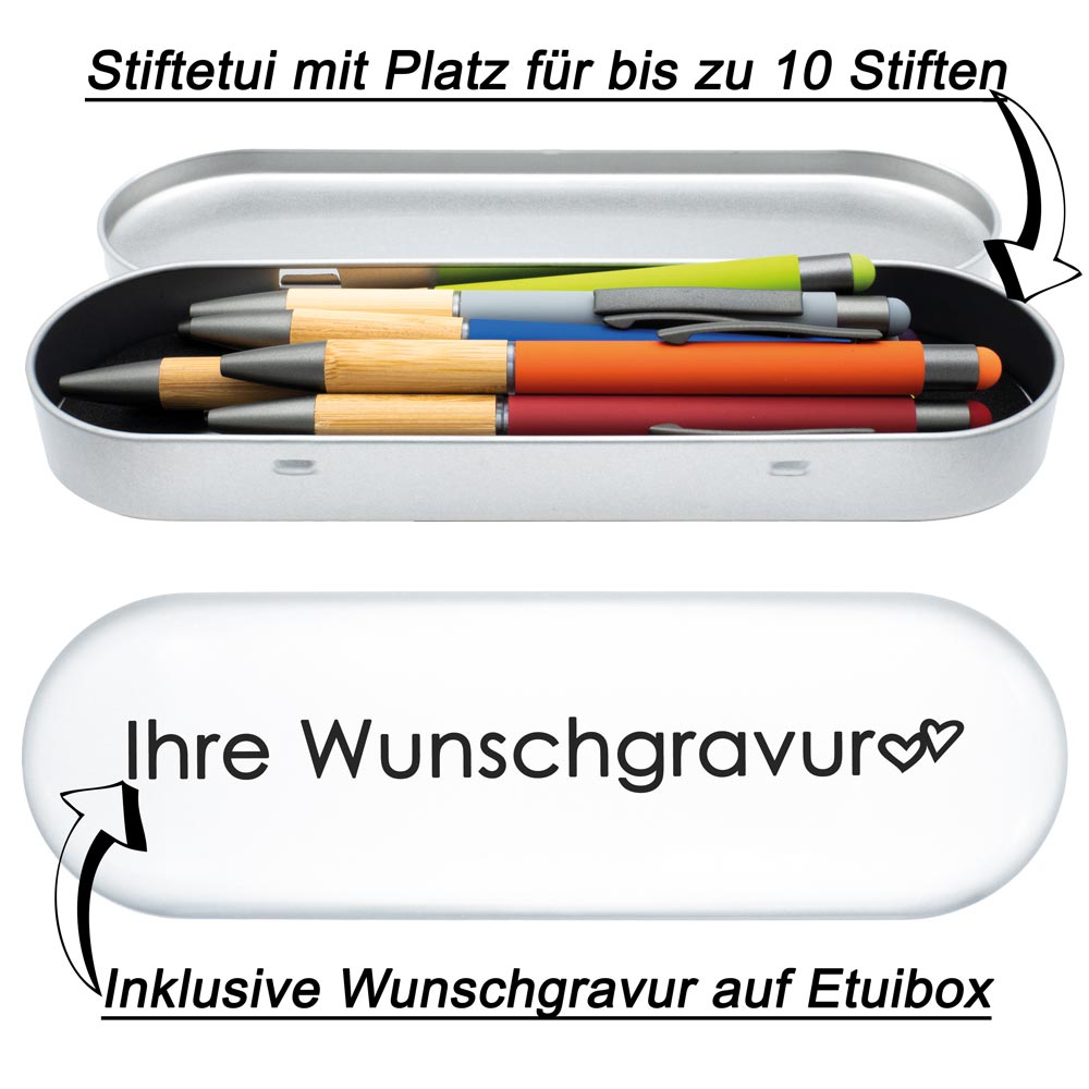 Pelikan Kugelschreiber Ineo® mit Gravur | inkl. Etui mit Wunschgravur (Platz für 10 Stifte) | Petrol - Blau |