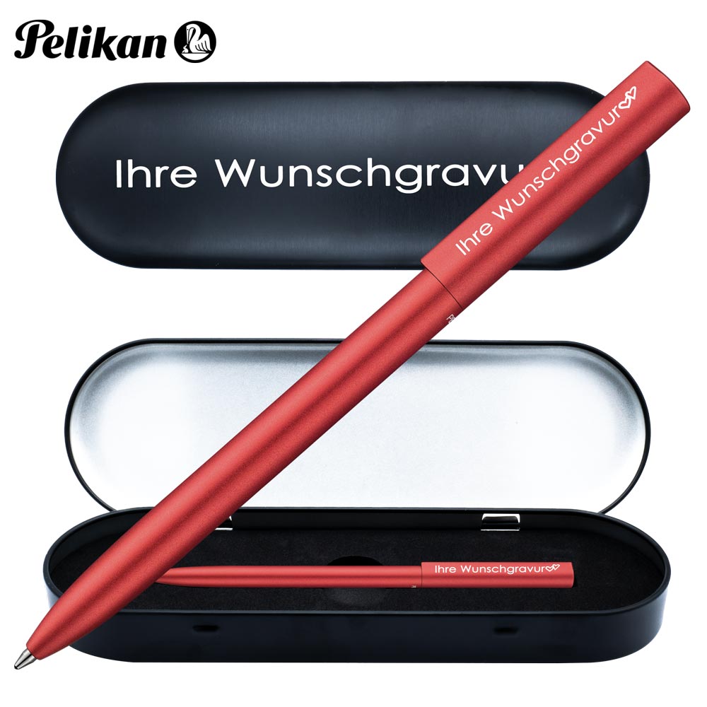 Pelikan Kugelschreiber Ineo® Feuer- Rot mit Gravur | inkl. Etui mit Wunschgravur (Platz für 10 Stifte) |