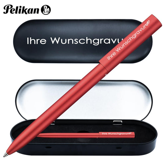 Pelikan Kugelschreiber Ineo® Feuer- Rot mit Gravur | inkl. Etui mit Wunschgravur (Platz für 10 Stifte) |