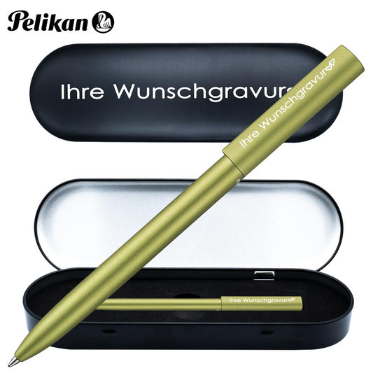 Pelikan Kugelschreiber Ineo® mit Gravur | inkl. Etui mit Wunschgravur (Platz für 10 Stifte) | Frühlings- Grün |