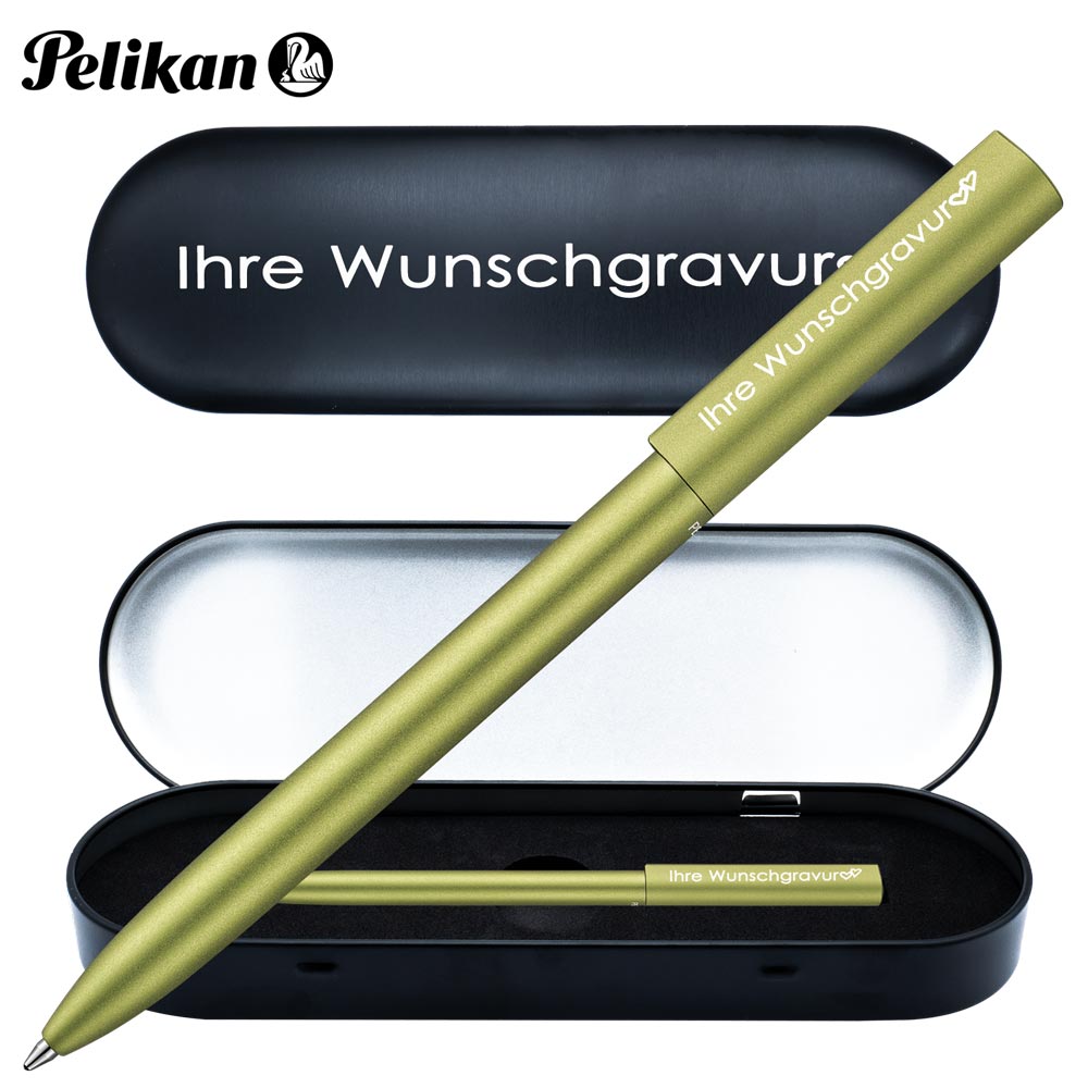 Pelikan Kugelschreiber Ineo® mit Gravur | inkl. Etui mit Wunschgravur (Platz für 10 Stifte) | Frühlings- Grün |