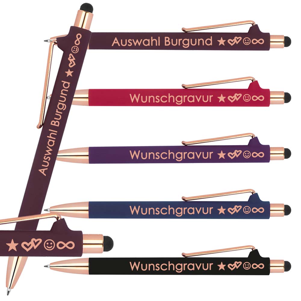 Kugelschreiber mit Gravur | blau schreibend | Touchfunktion | personalisierte Kullis | Werbegeschenk mit Gravur | Gravierter Kugelschreiber mit Name