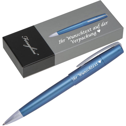 Ferraghini Drehkugelschreiber mit Wunschgravur | Edelstahl mit silbernen Applikationen | blau schreibende Großraummine | inkl. Gravur auf Box | Kugelschreiber mit Gravur