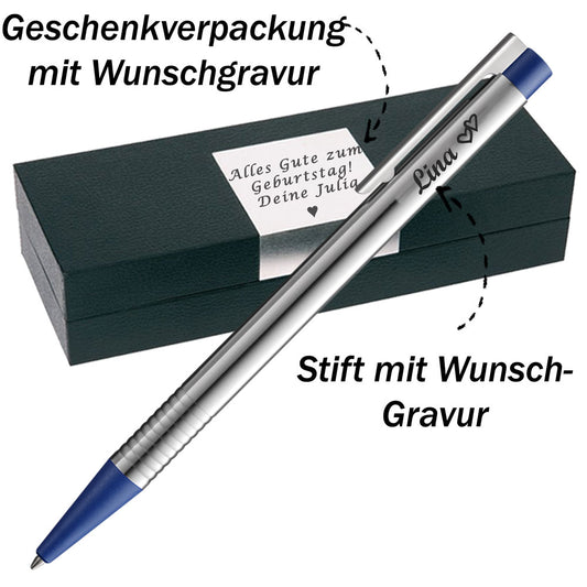 LAMY logo silber / blau Kugelschreiber mit Gravur