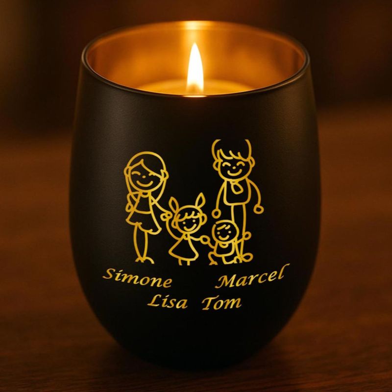 Personalisiertes Windlicht mit Gravur | Motivwahl: Herz, Blume, Ring, Taube | Name + Spruch auf Glas | Geschenk für Frauen, Mama & Paare | Hochzeit, Geburtstag, Valentinstag | Schwarz