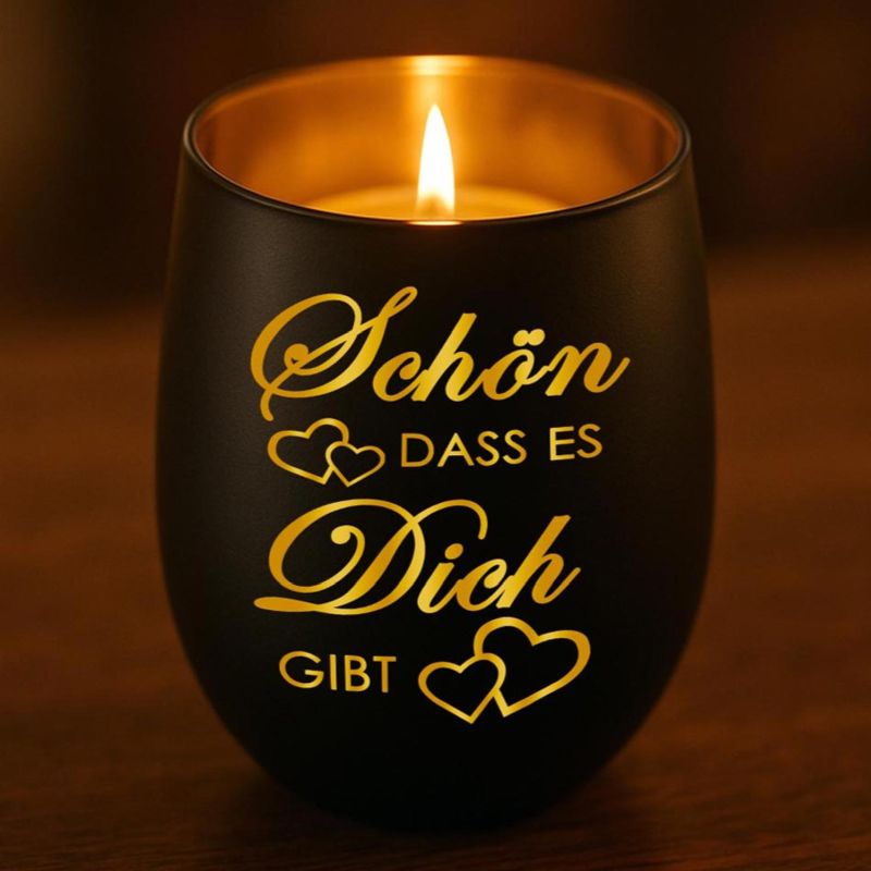 Personalisiertes Windlicht mit Gravur | Motivwahl: Herz, Blume, Ring, Taube | Name + Spruch auf Glas | Geschenk für Frauen, Mama & Paare | Hochzeit, Geburtstag, Valentinstag | Schwarz