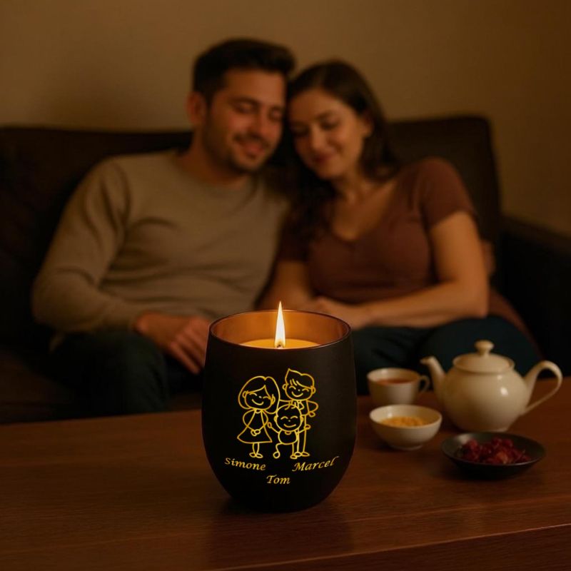 Personalisiertes Windlicht mit Gravur | Motivwahl: Herz, Blume, Ring, Taube | Name + Spruch auf Glas | Geschenk für Frauen, Mama & Paare | Hochzeit, Geburtstag, Valentinstag | Schwarz