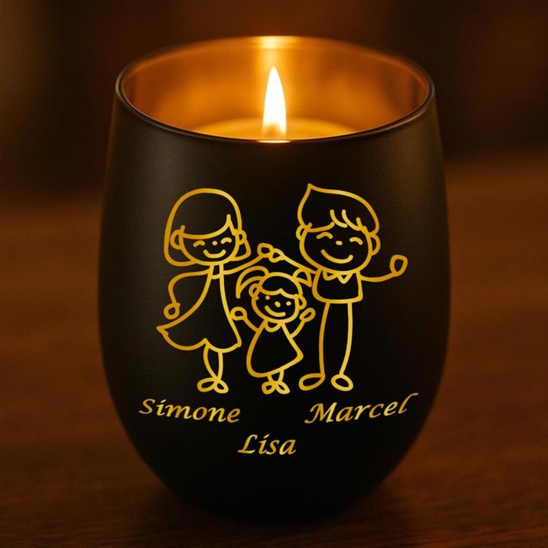Personalisiertes Windlicht mit Gravur | Motivwahl: Herz, Blume, Ring, Taube | Name + Spruch auf Glas | Geschenk für Frauen, Mama & Paare | Hochzeit, Geburtstag, Valentinstag | Schwarz