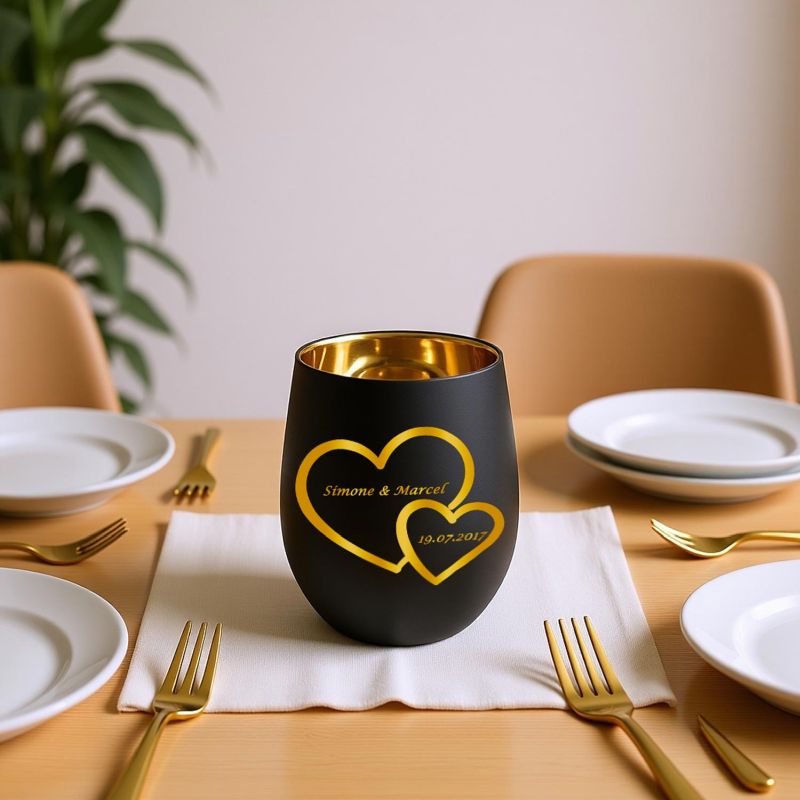 Personalisiertes Windlicht mit Gravur | Motivwahl: Herz, Blume, Ring, Taube | Name + Spruch auf Glas | Geschenk für Frauen, Mama & Paare | Hochzeit, Geburtstag, Valentinstag | Schwarz